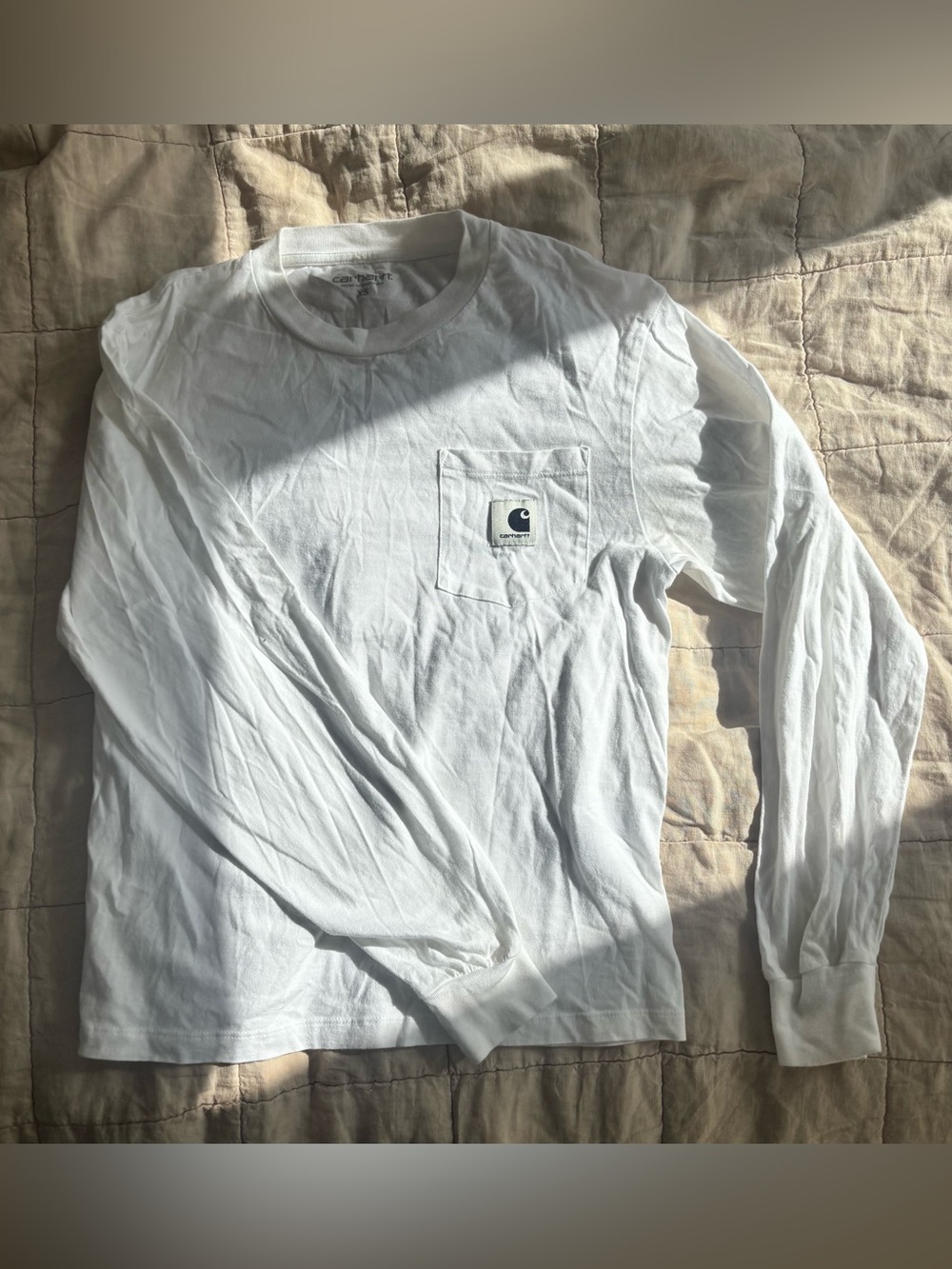 Carhartt WIP White Long Sleeve Pocket Tee with Logo Patch